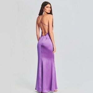Retrofete Lucinda Backless Strappy Satin Dress Orchid Purple XL NWT